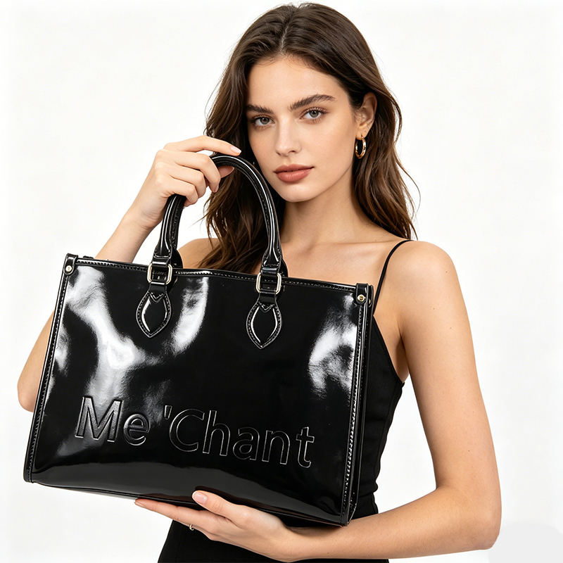 Women Black Glossy Patent PU L - đánh giá và giá Structured Handbag Top Handle