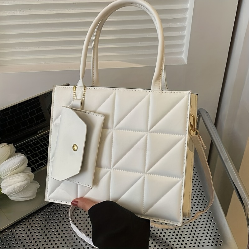 Stylish Quilted Tote Bag, Stru - đánh giá và giá Structured Handbag Top Handle