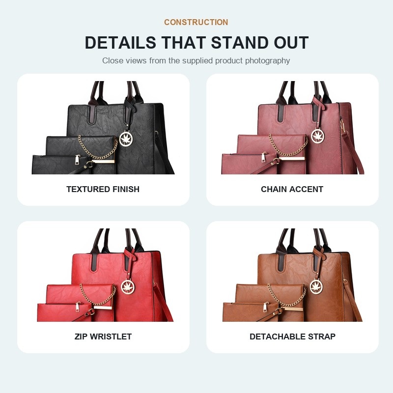 Women's 3 Piece Handbag Set La - đánh giá và giá Structured Handbag Top Handle